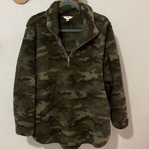 Terra & Sky Olive Green Camo Sherpa Half-Zip Pullover